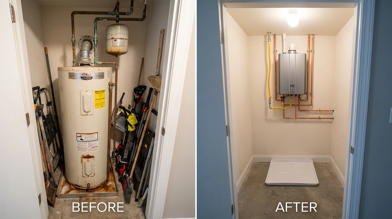 Tank water heater versus wall-mounted tankless unit comparison for Lampasas, TX homeowners