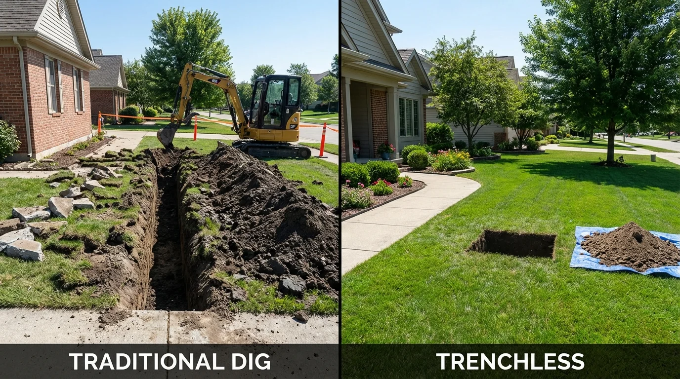 Trenchless sewer repair with minimal yard damage versus traditional excavation in Lampasas, TX